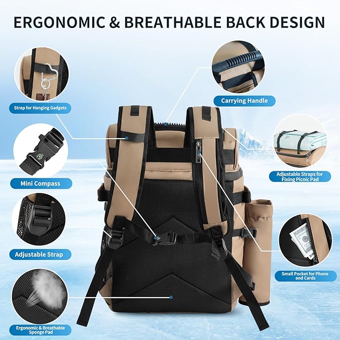 Oversize 45L Insulated Cooler Backpack Waterproof & Leak-Proof Over-Size Storage for Beach, Picnic, Camping, Lunch and Travel, Large Portable Cooler Bag for Outdoor Enthusiasts, Workers, Men & Women