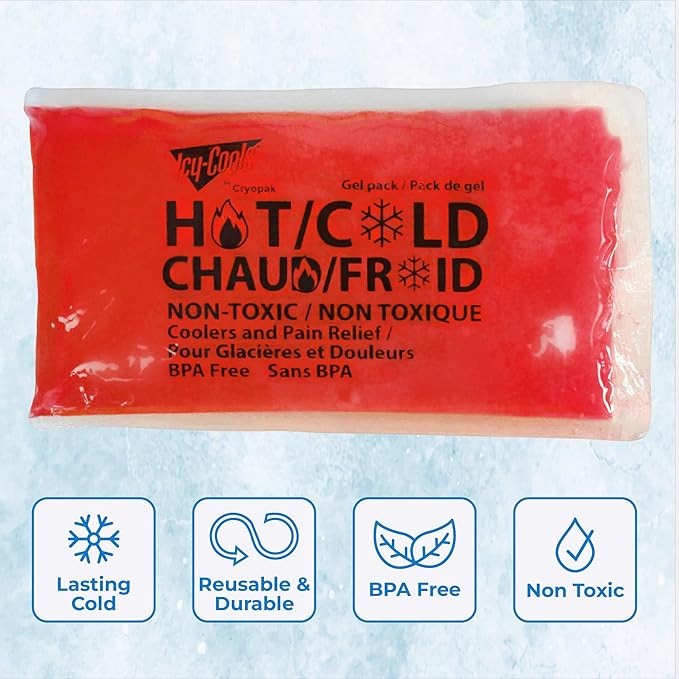 ICY-COOLS 3 Pack Reusable Hot or Cold Gel Ice Packs for Injuries, Multipurpose Ice Packs for Lunch Boxes, Long-Lasting Cold Therapy for Pain Relief, 4 x 8 Inches (Red)