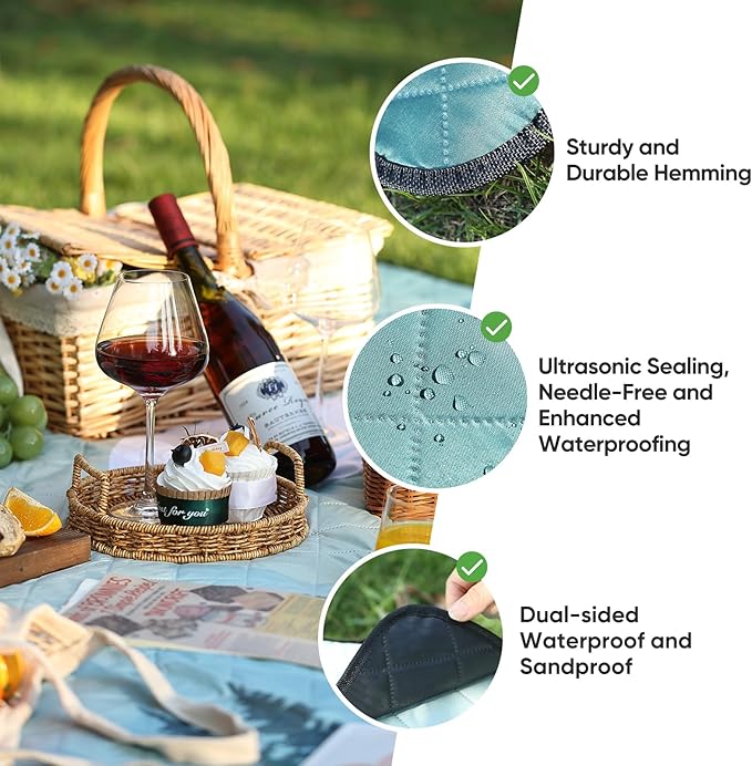 Picnic Blanket Waterproof Extra Large 79”x79” 210D Oxford Outdoor Blanket for Grass Portable Sand Proof Beach Blanket for 6-8 Adults, Morning Forest