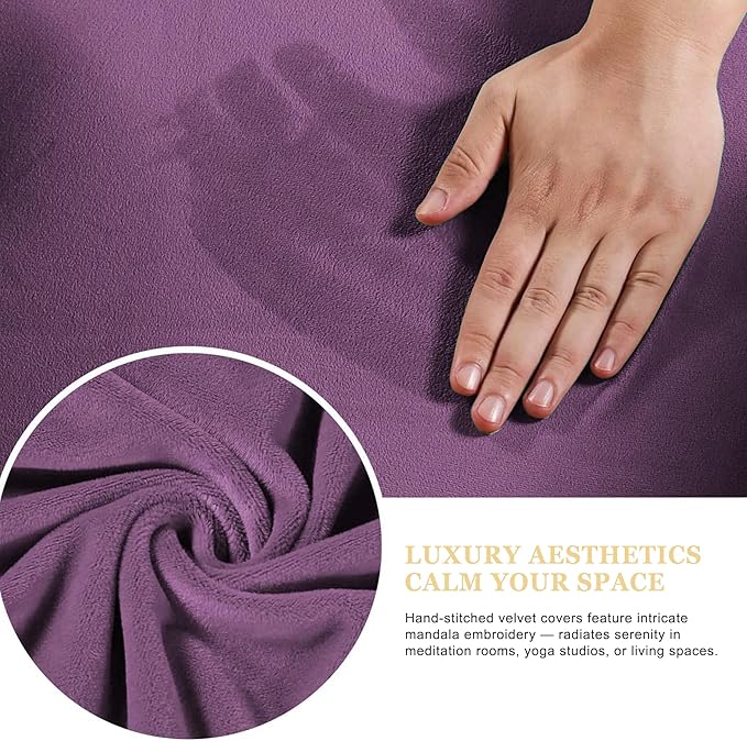 Meditation Zafu Cushion Set with Buckwheat Hulls & Memory Foam - Ergonomic Support for Yoga & Sitting - Removable Machine-Washable Luxury Velvet Cover - for Adults and Kids (Purple（COVER ONLY）)