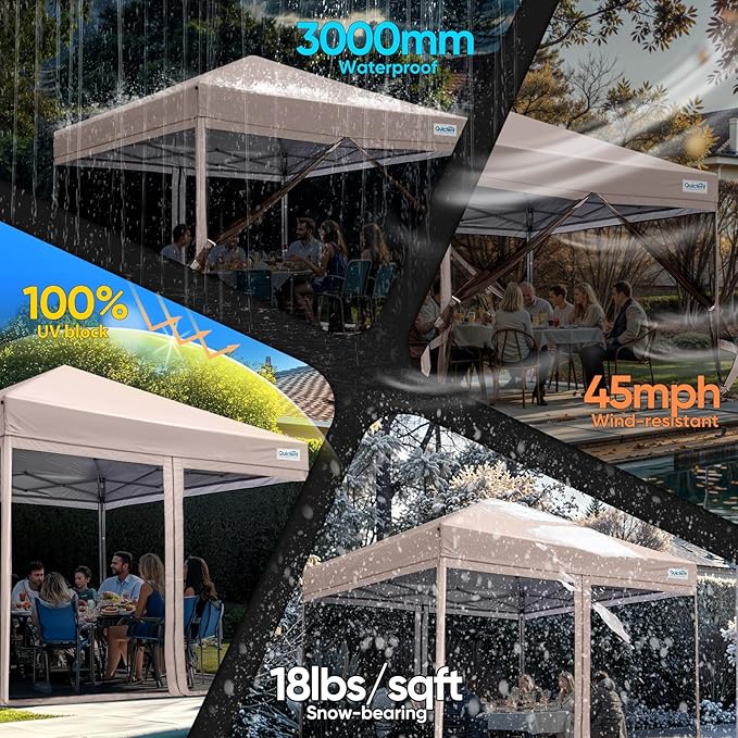Quictent 8'x8' Pop up Screened Canopy Tent with Mosquito Netting, Portable Easy up Outdoor Screen House Shelter for Patio, Camping and Picnic, Includes Wheeled Carry Bag