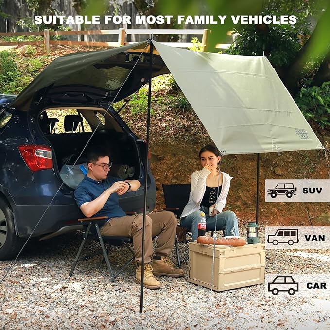 Portable Car Awning for SUV, Vehicle Awning for Camping Van Truck, Needn't Roof Rack Hardwares Waterproof UV50+ 10 x 5.6 ft