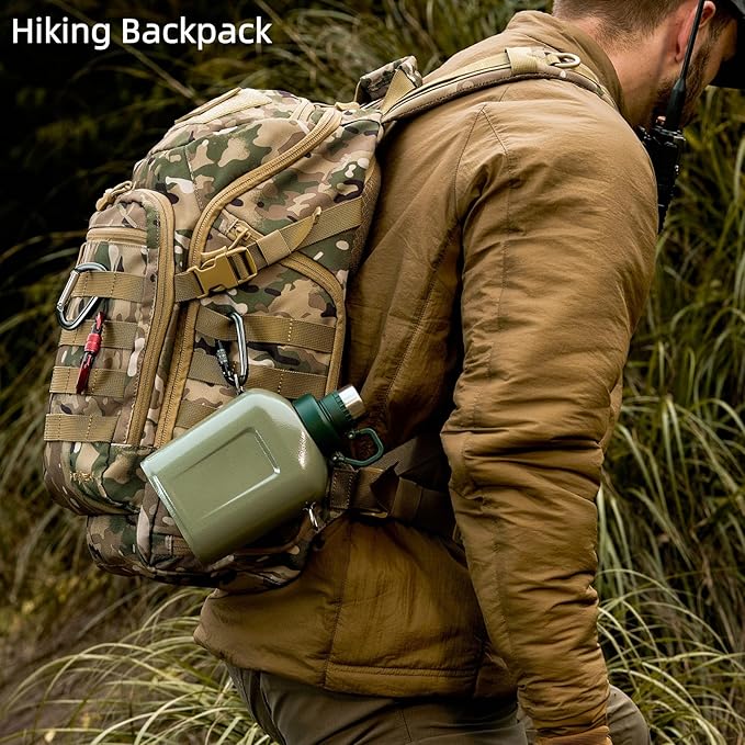 32L Tactical Backpack - MOLLE Everyday Carry with Suspended 17" Laptop Compartment for Work, Travel and Emergency (Camo)