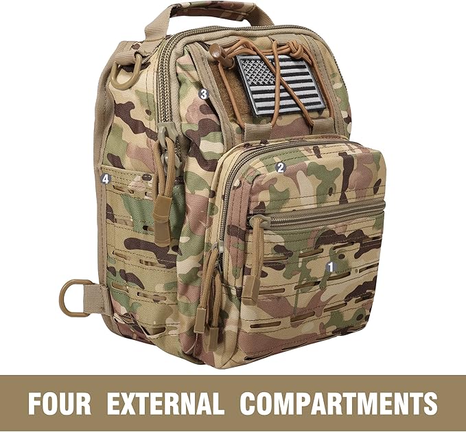 BOMTURN Tactical Backpack-1000D Waterproof Military Backpack/Laser-Cut/CCW Bags Sling Bag Tactical Satchel Shoulder Bag Men