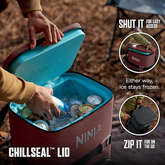 Ninja FrostVault Go Can Soft Cooler, 24/36 Can, Leak Proof, Built-In Cup Holder, 2 Ice Packs & Dry Storage Drawer, Polyester Insulation, Hiking, Camping, Picnic