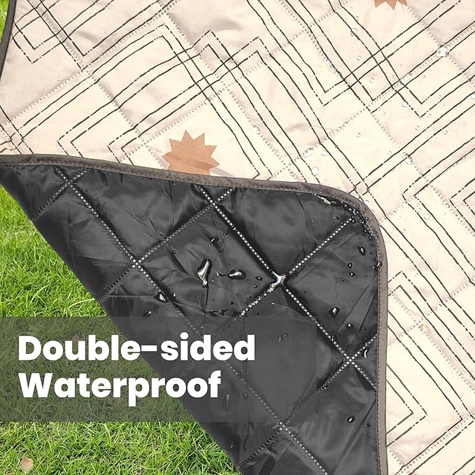 Waterproof Outdoor Blanket, 79" x 55" Large Packable Picnic Blankets, Foldable Picnic Mat for Park, Lawn, Grass, Beach, Concert (Boho Geometric)