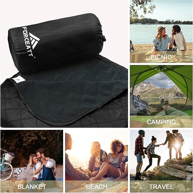 Forceatt Camping Blanket, 79" X 57" Large Outdoor Blanket, Sandproof, Waterproof for Outdoor Festivals, Beaches, Picnics, Stadium，Camping, Parks, Hiking, Travel, Family Suitable for 4 Seasons.