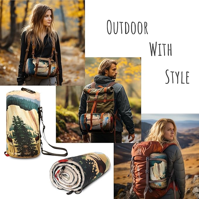 Sherpa Puffy Outdoor Blanket for Camping, Traveling, Car, Picnics, Beach, Concert, Stadium Sporting Events - Wearable, Machine Washable, Soft, Warm, Waterproof - 55 X 78 (Yellowstone NP)