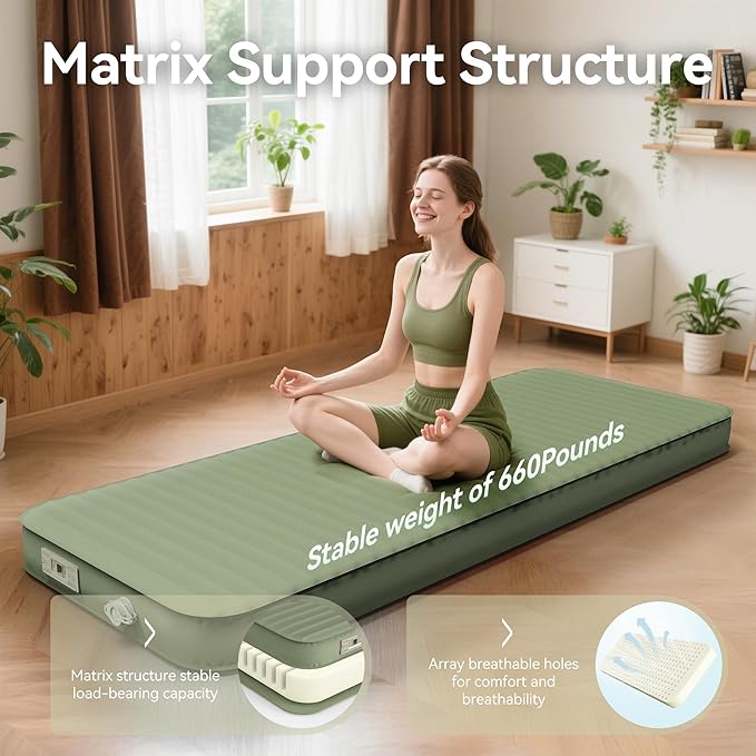 Camping Sleeping Pad, 4" Ultra-Thick Memory Foam Camping Mat with Built-in Electric Pump, 9.5 R-Value Insulated Self Inflating Air Mattress Sleeping Pads for Car Travel Tent Essentials