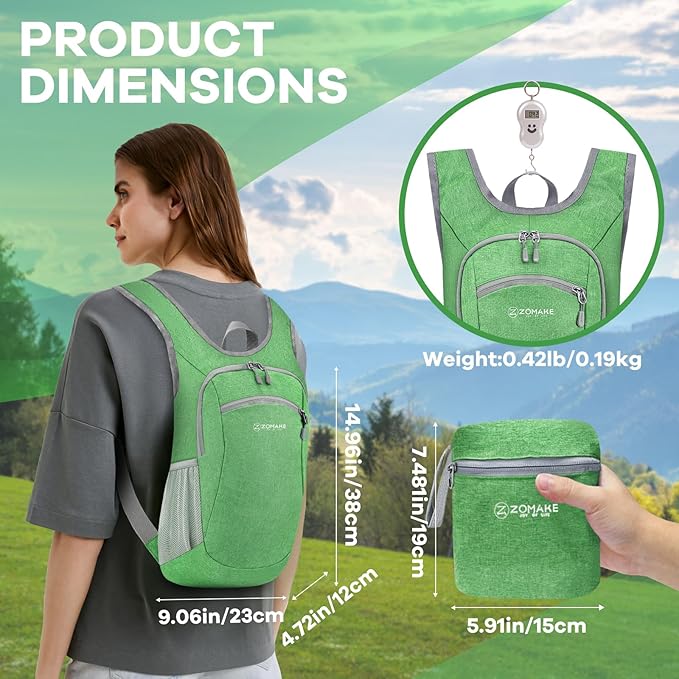 ZOMAKE Ultra Lightweight Packable Backpack 10L,Small Foldable Backpacks Hiking Water Resistant Collapsible Daypack for Women Men(Dark Green)