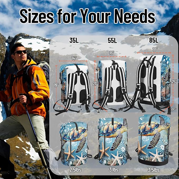 Waterproof Dry Bag Marine Dry Bags for Kayaking Hiking Sea Turtle Nautical Starfish Backpack Roll-Top Closure Bag - Backpack Waterproof Phone Case 5L