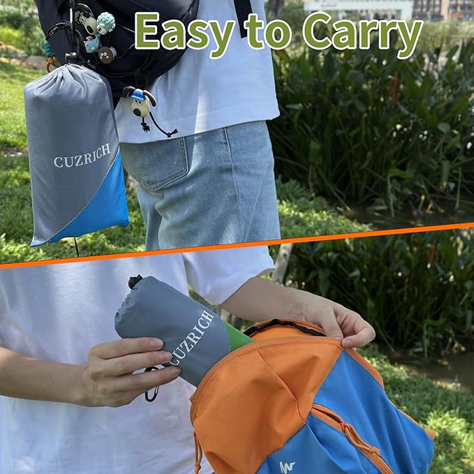 Pocket Beach Blanket Small Foldable Picnic Mat Portable Lightweight Camping Tarp Tent Blankets Washable Rug Quick Dry Compact Beach Mats Hiking Outdoor Essentials (Gray/Green 55"*59" / 4.59ft×4.92ft)