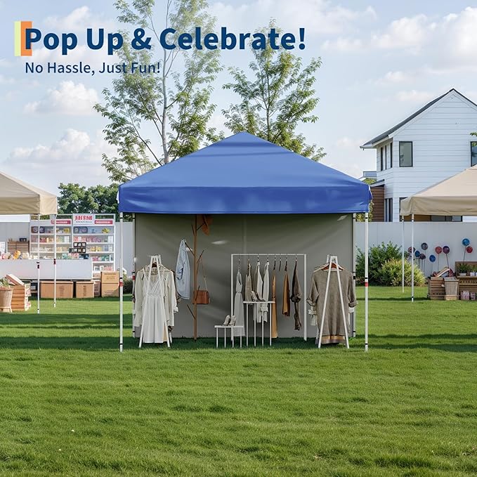 10x10 Pop Up Canopy Tent Outdoor Canopy with 3 Removable Sidewalls One-Person Set Up Heavy Duty Commercial Instant Tent Shelter-Blue