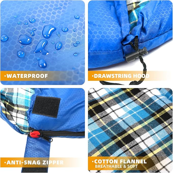 Cotton Flannel Liner Sleeping Bag for Adults Teens Kids, Cold Weather &Warm, 3 Seasons, Lightweight Compact Camping Essentials Equipment, Hiking, Outdoor, Travel
