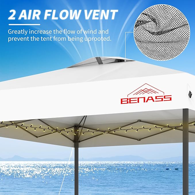 10x10 Pop Up Canopy with 3 Sidewalls, Heavy Duty Tents for Parties, One Person Set Up Event Tent, White