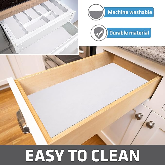 Drymate Premium Luxury Shelf & Drawer Liner, Thick Cushioned Fabric, Non-Adhesive, Absorbent, Waterproof, Slip-Resistant, Liners for Kitchen Cabinets, Cupboards (USA Made)(12”x59”)(24-Pack)(White)