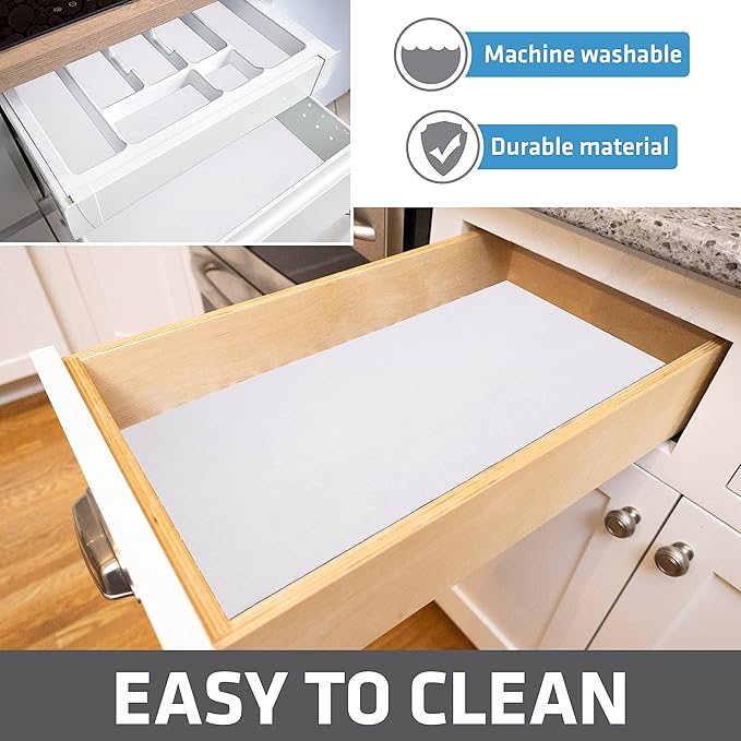 Drymate Premium Luxury Shelf & Drawer Liner, Thick Cushioned Fabric, Non-Adhesive, Absorbent, Waterproof, Slip-Resistant, Liners for Kitchen Cabinets, Cupboards (USA Made)(12”x59”)(2-Pack)(White)