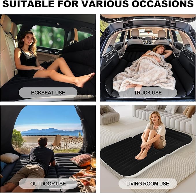 SUV Car Air Mattress – Inflatable Back Seat Bed with Electric Air Pump, Portable Camping Travel Sleeping Pad, Blow Up Car Bed (Black for SUV)