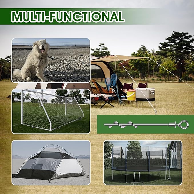 Trampoline Anchors Set of 4 - Heavy Duty Trampoline Stakes - Ground Anchors Resistant High Wind - Ground Stakes Heavy Duty with Straps(Silver-4x15)