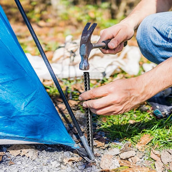 16 Inch Rebar Stakes,10 Packs Heavy Duty Metal I Hook Garden Ground Stakes for Camping Tent Canopy or Supporting for Garden Landscapes Fences Stakes (I Shape-Black, I-16 x3/8"-10pcs)