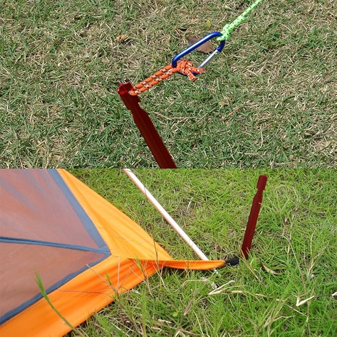 SourceTon 10 Pack Tent Stakes with 4 Reflective Guy Lines - 7075 Aluminum Lightweight Rust-Free Camping Pegs for All Terrains, Includes Adjustable Cord & Carry Pouch (7" Heavy Duty)