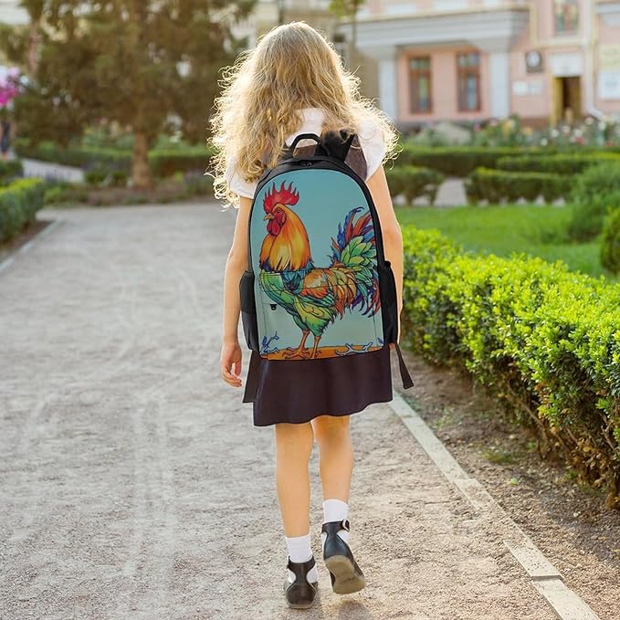 Daypack Polyester Anti-Theft Multipurpose Rooster Cock Art Bookbag Big Capacity Gym Outdoor Hiking Backpack With Adjustable Shoulder Straps