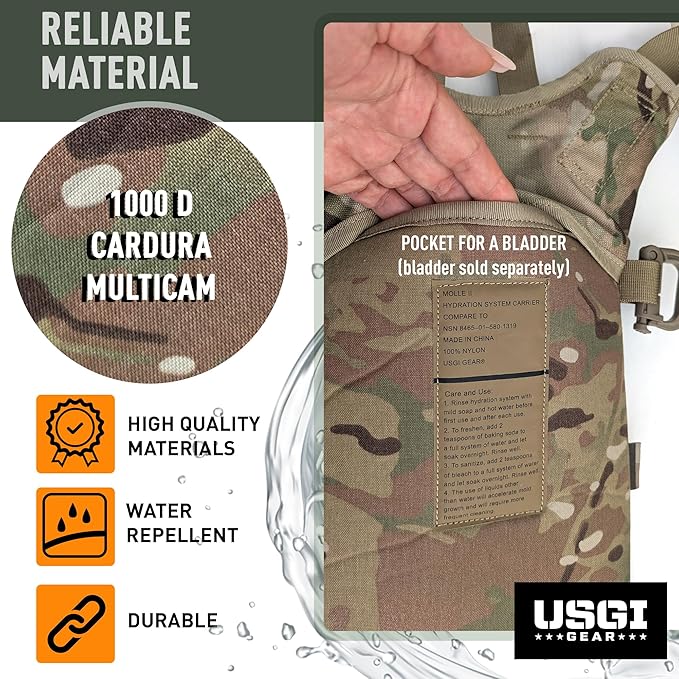 Multicam MOLLE Hydration Carrier – Holds 3-Liter Water Bladder – Tactical Military Backpack for Hiking, Biking, Camping, and Outdoor Use