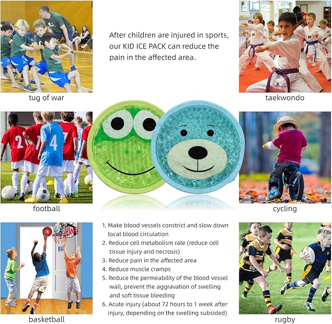 Large Kids Boo Boo Ice Pack,2 Packs Cute Heat Cold Gel Beads Packs for Kid's Fever,Pain Relief,Wisdom Teeth,First Aid and Neck, Head, Arms, Legs Injuries.