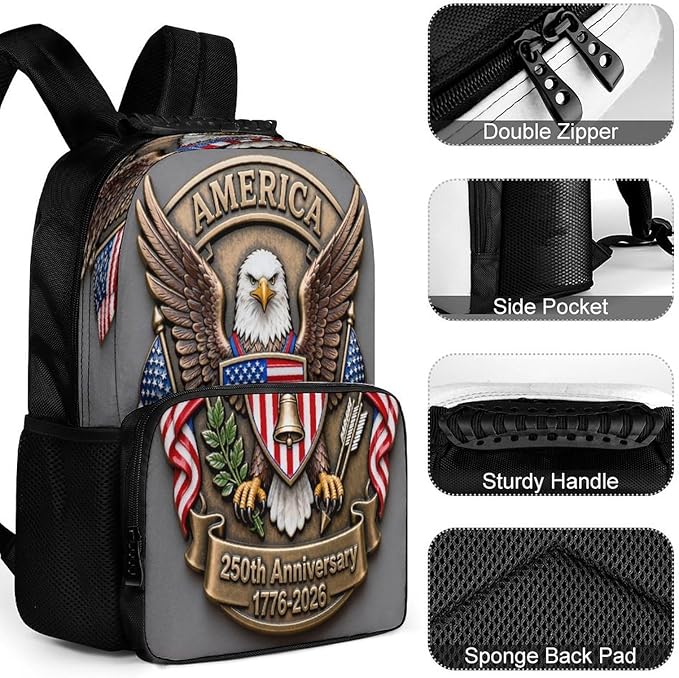 Rucksacks Multipurpose Anti-Theft Big Capacity Bookbag, American Anniversary 250th Freedom Patriotic Art Travel Hiking Camping Rucksack With Padded Straps