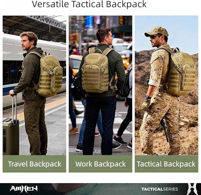 32L Tactical Backpack - MOLLE Everyday Carry with Suspended 17" Laptop Compartment for Work, Travel and Emergency (Tan)