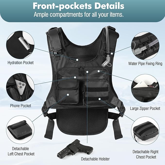 MoKo Hydration Pack with 2L Water Bladder, Hydration Backpack Water Backpack Lightweight Reflective Chest Pack with Gear Holder, Running Vest for Men Women Marathon, Hiking, Biking
