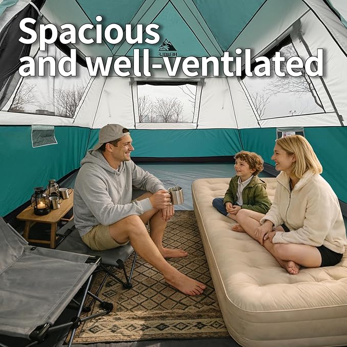 Hewolf Instant Tent for 4-6 Person Camping, Waterproof Easy Pop Up Tent Sets Up in 60 Seconds for Family Outdoor Hiking & Backpacking with Carry Bag