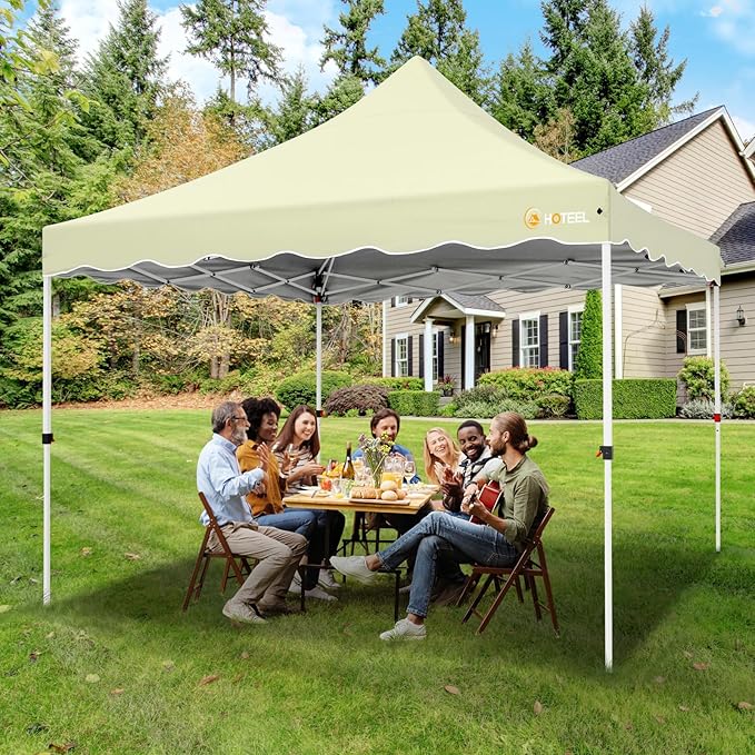 HOTEEL 10x10 Pop Up Canopy, Easy Setup Party Tent with Carry Bag, Weight Bag, Outdoor Portable Event Shelter for Backyard, Market, Khaki