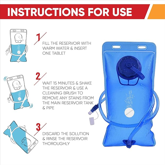 Hydration Backpack Cleaning Tablets - (36 Tablets) Great for Reservoir Pack or Hydration Bladder Kit, Individually Packed, Quickly Removes Stubborn Stains & Odors