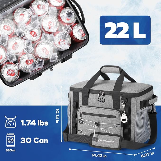 Maelstrom Soft Sided Cooler Bag, 30/40 Can Collapsible Insulated Ice Chest, Large Leakproof Camping & Travel Cooler for Kayaking & Beach