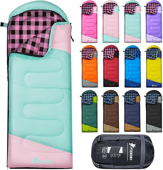PTEROMY Sleeping Bags for Adults, Lightweight and Machine Washable, Water Resistant Backpacking Camping Sleeping Bag for Warm Cold Weather, Camping Essentials for Hiking Travel