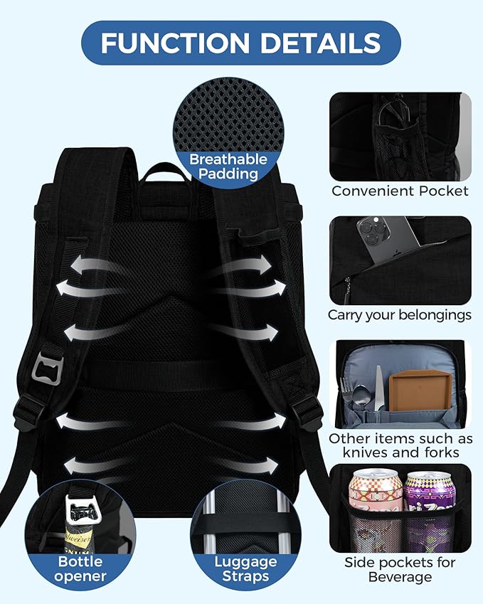 BAGLHER Lightweight Insulated Cooler Backpack - 30 Cans, Leak-Proof for Lunch, Picnic, Hiking, Camping Trips