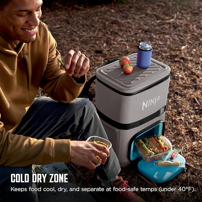 Ninja FrostVault Go Can Soft Cooler, 24/36 Can, Leak Proof, Built-In Cup Holder, 2 Ice Packs & Dry Storage Drawer, Polyester Insulation, Hiking, Camping, Picnic