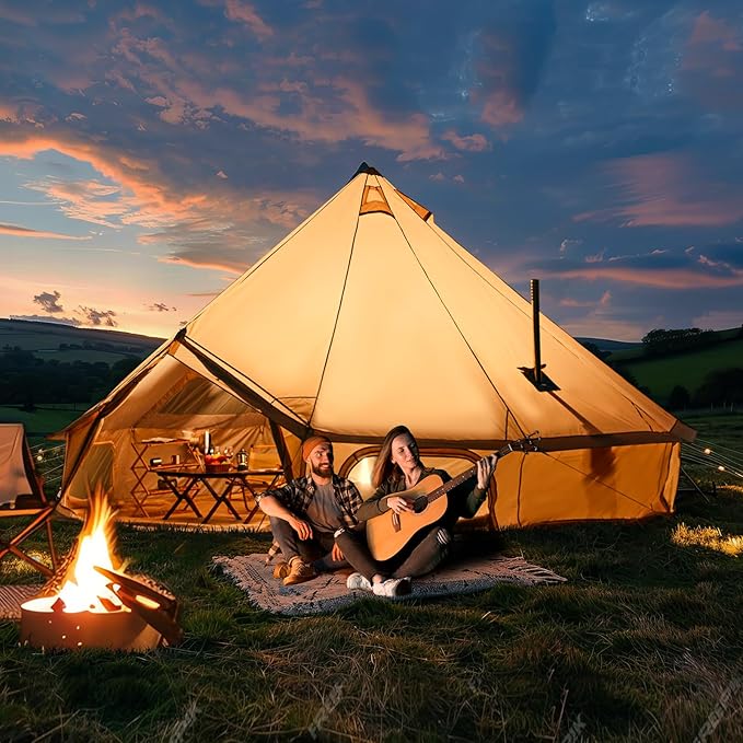 Bell Tent for Family Camping, 9.8/13.1/16.4 FT Yurt Tent with Stove Jack, 4 Season Oxford Tents for Outdoor Party, Hot Tent Shelter Fits 3-4 People