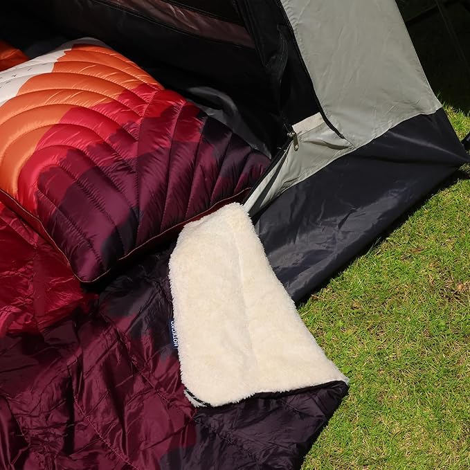 Outdoor Camping Blanket,Warm Thick Camp Blankets with Sherpa Lining Soft Fleece Camping Blanket Puffy Camping Quilt for Cold Weather Traveling, Stadium, Hiking, Picnics