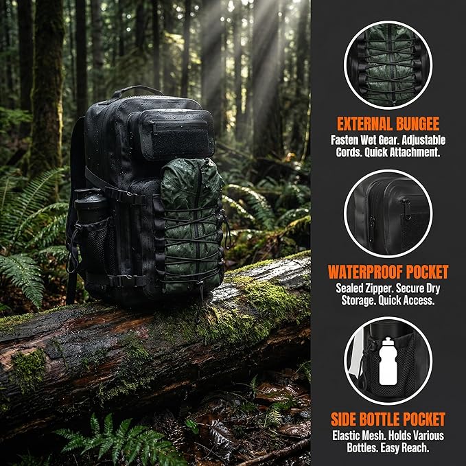 Dry Bag Waterproof Backpack 30L Tactical Backpack for Kayaking Hiking Boating Paddle Boarding Fishing Travel Camping Beach Floating Dry Bag for Men Women (Black)
