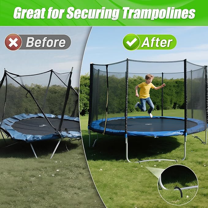 Anothera 4 Pack Heavy Duty Trampoline Stakes, 12 Inches Trampoline Anchors High Wind, Heavy Duty J Shaped Rebar Stakes for Trampoline, Tents, Inflatables, Fences, Outdoor Decoration