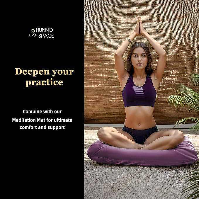 Meditation Zafu Cushion Set with Buckwheat Hulls & Memory Foam - Ergonomic Support for Yoga & Sitting - Removable Machine-Washable Luxury Velvet Cover - for Adults and Kids (Purple)