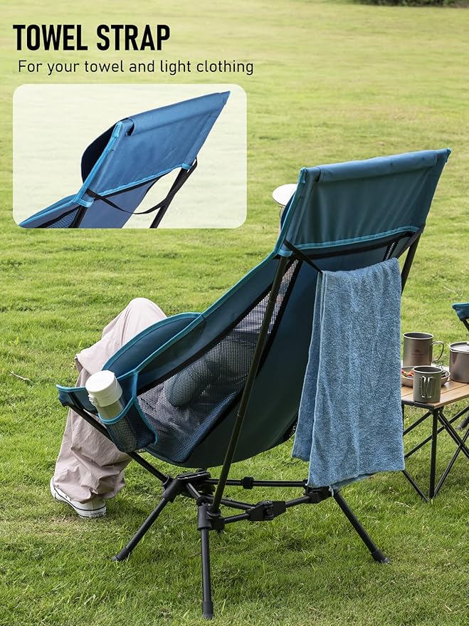 WildCall Lightweight Folding High Back Camping Chair with Head Support, Compact Beach Chair with Anti-Sinking Large Feet and Three Tilt Angles Adjustment