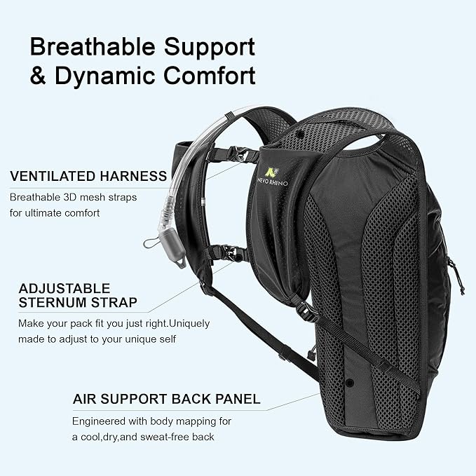 N NEVO RHINO Hydration Backpack,8L Water Backpack with 50 oz /1.5L Water Bladder Bike Hydration Pack for Men Women,Lightweight Hiking Backpack Hydro Water Daypack for Cycling Hiking