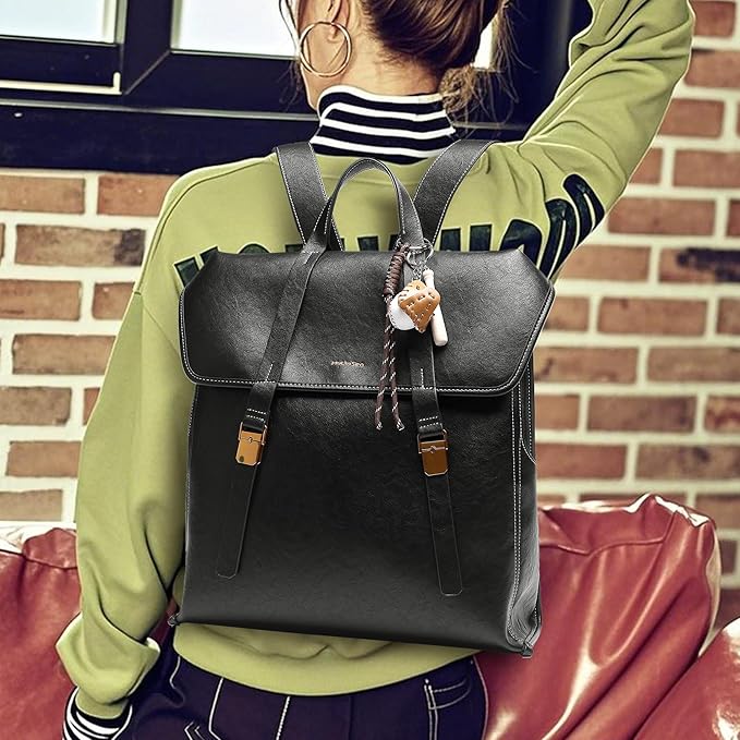 Large Backpack Purse for Women and Men Anti-theft PU Leather Fashion Designer Vintage Rucksack Travel Shoulder Bags Convertible Camping School Bussiness College 160A Black