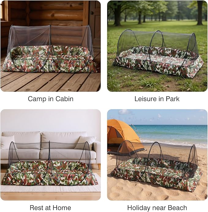Pop Up Mosquito Tent 2-Person Large Portable Foldable Pop-up Screen Tent Mosquito Camping Net Tent for Double Persons Camping Hiking Outdoor Installation-Free (Camouflage)