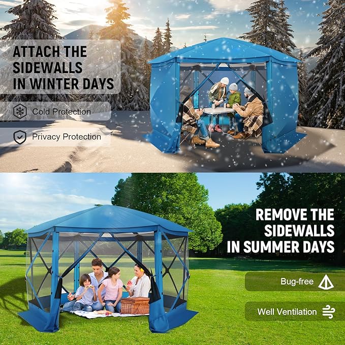 COBIZI 12x12 FT Pop Up Canopy Stargazing Tent, Gazebos On Clearance with Removable Roof, Screened in Gazebo, Screen Tents Portable carpas para Patio for Outdoor Camping,Backyard, Garden, Blue(Pro)