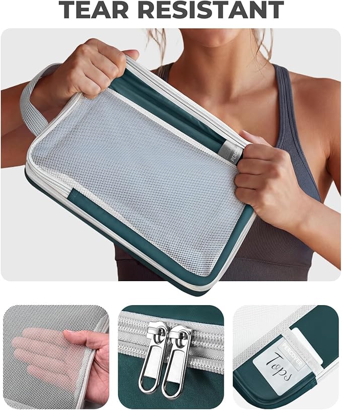 Percover Compression Packing Cubes 4-Piece Set, Packing Cubes Compression for Travel with Label Pockets, Travel Organizer for Carry On & Checked Luggage, Peacock Green