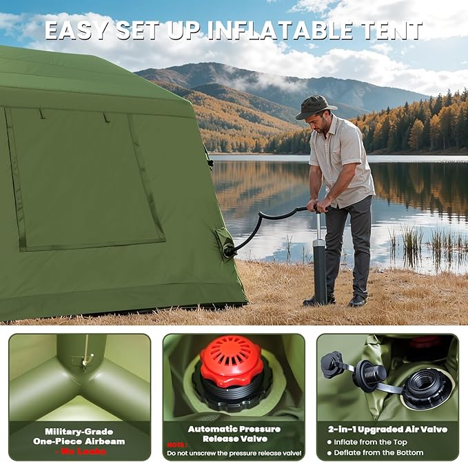 Inflatable Tents for Camping, Large Blow Up Tent with Hand Pump, Easy Setup InflatableTent 4 Season Tent, Waterproof Oxford Air Glamping Tents for Camping Adult 4/6/8/10/12 Person